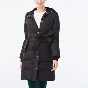 J. Crew Mercantile Belted Quilted Long Puffer Coat Winter Jacket Black 2X